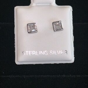 Silver CZ Square Stud Earrings